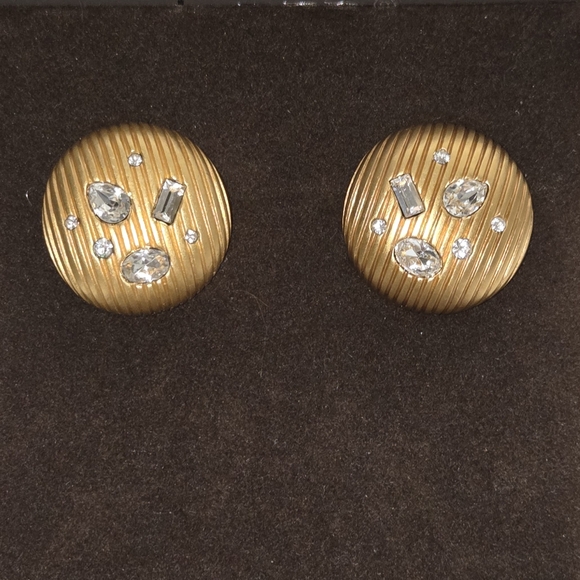 Source Unknown Jewelry - Ridged Matte Gold Textured Earrings with Crystal Accents